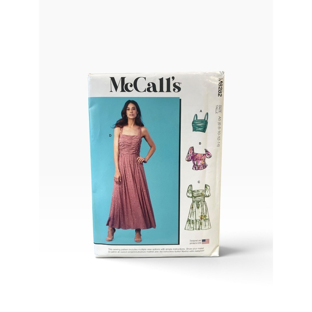 McCall's M8282 Misses' Dress Top A5 (6-14) Shirred Bodice Summer Pattern UNCUT